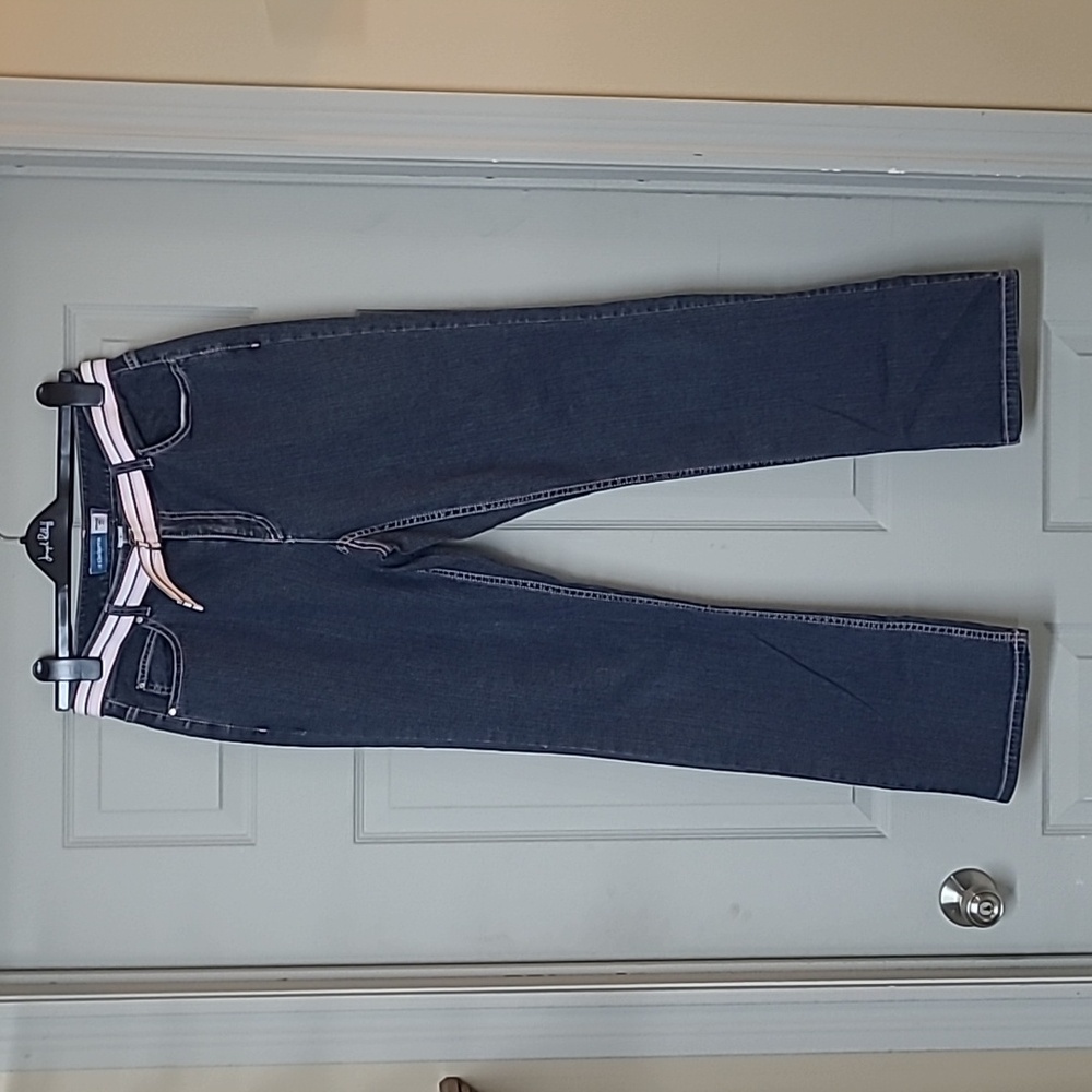 Vintage Liz Claiborne straight leg medium wash pink stitching belt Size 6 EUC